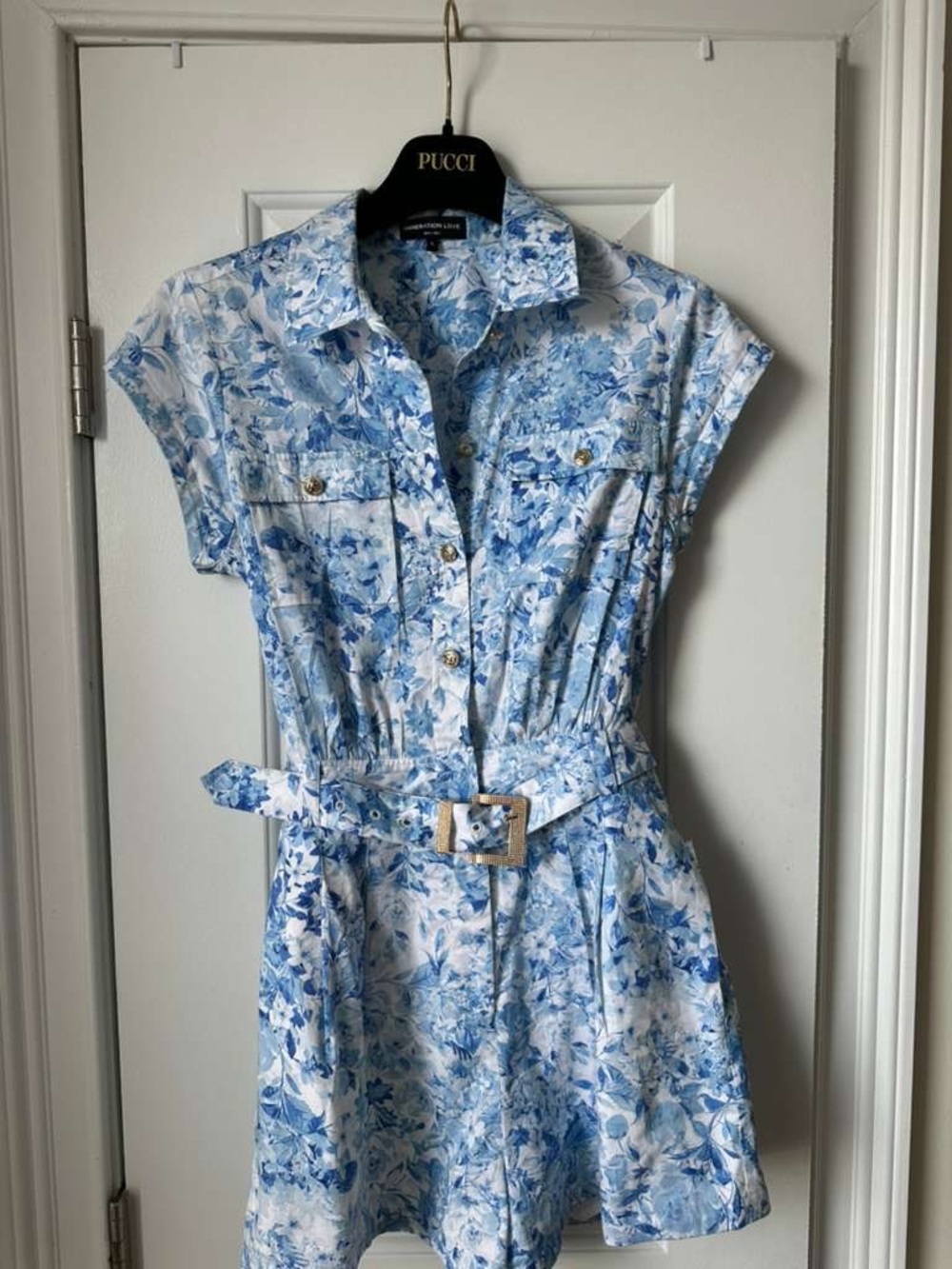 Generation Love Blue Floral Belted Short Dress
